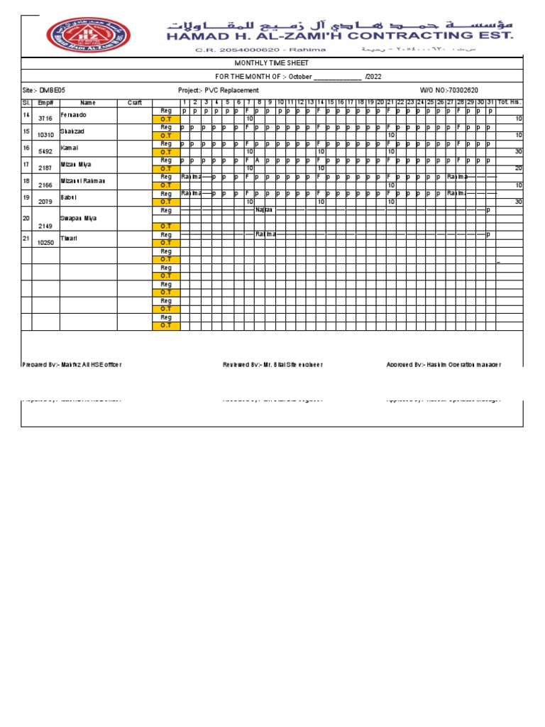 Time sheet Form - Copy.xls | PDF