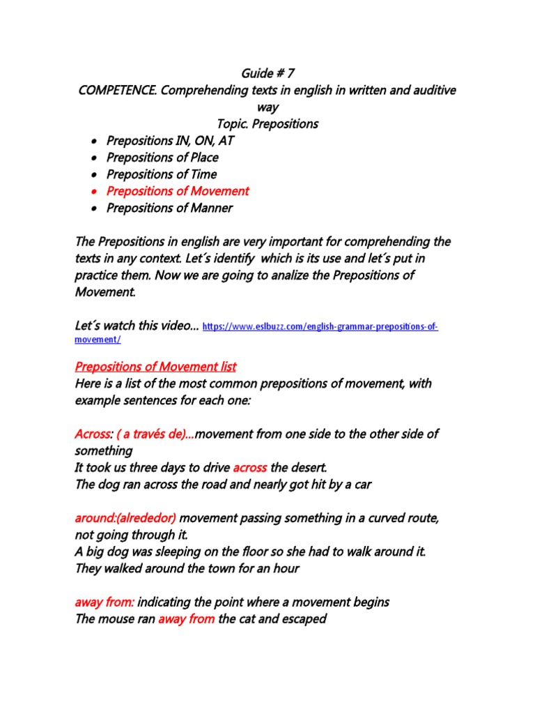 Prepositions of Movement Explained | PDF | Art | Young Adult