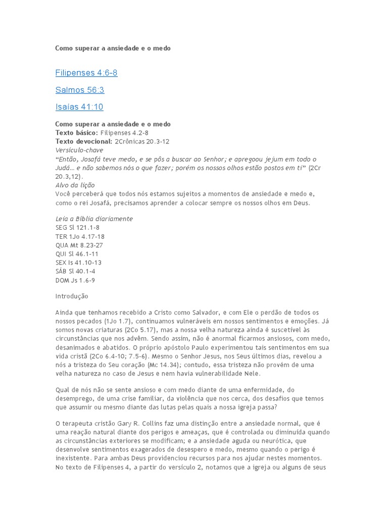 Como Superar A Ansiedade e o Medo | PDF | Oração | Jesus
