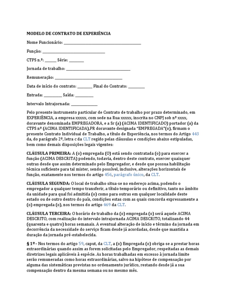 Modelo de Contrato de Experiência de Trabalho | PDF | Direito