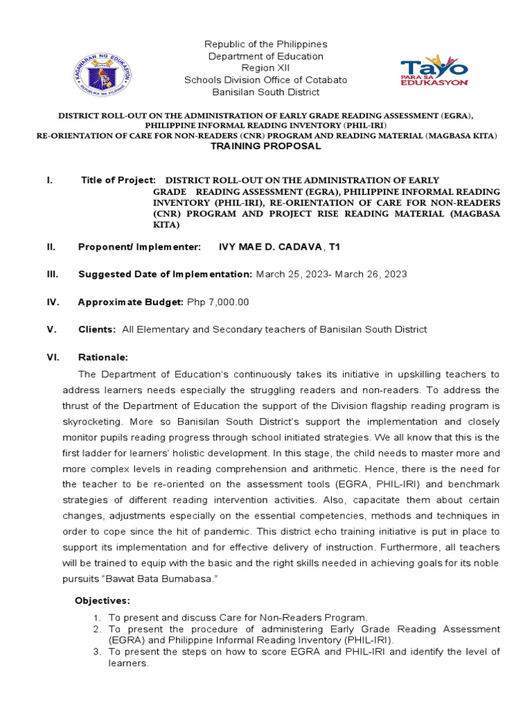 Reading training proposal pdf
