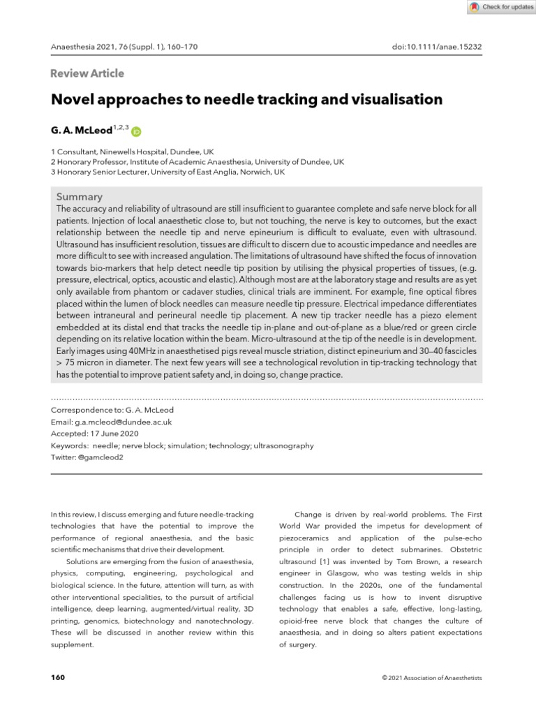 Anaesthesia - 2021 - McLeod - Novel Approaches To Needle Tracking and ...