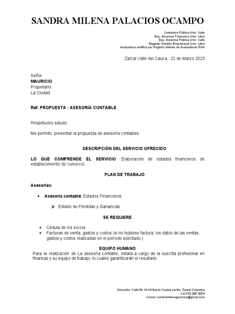 Propuesta de Asesoría Contable Profesional | PDF | Contabilidad | Contador