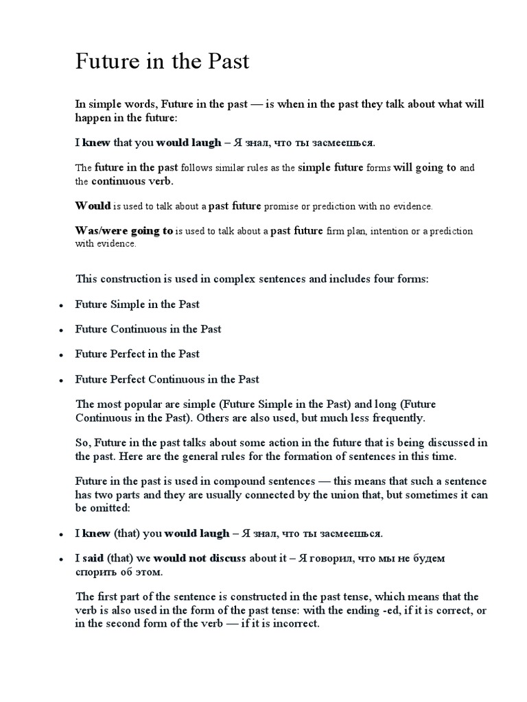 Future in The Past | PDF | Perfect (Grammar) | Verb