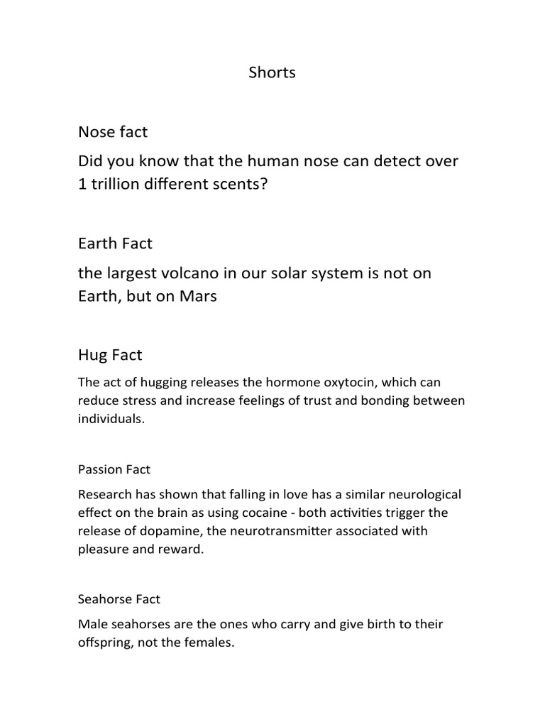 Shorts Facts PDF