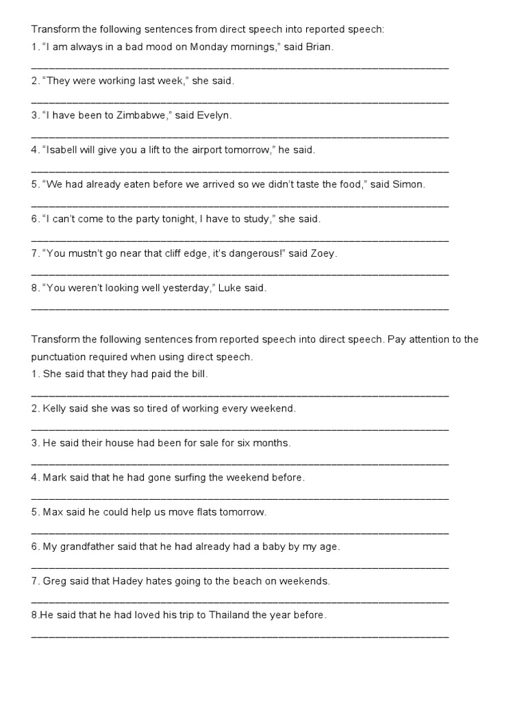 Reported Speech Exercise | PDF