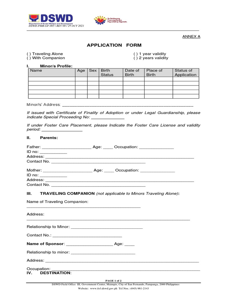DSWD Minors-Travelling-Abroad-Application | PDF | Parent | Legal Guardian