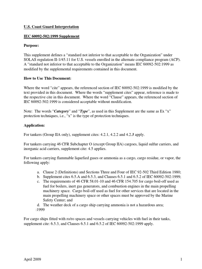 U.S. Coast Guard IEC 60092-502 Supplement | PDF | Technology & Engineering