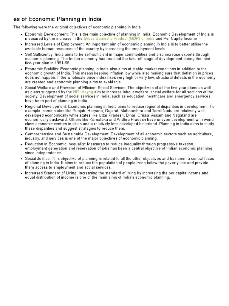 Objectives of Planning in India (BYJUS) PDF Economies Economics