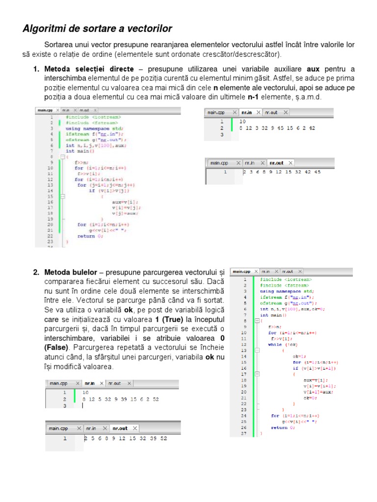 Algoritmi de Sortare A Vectorilor | PDF