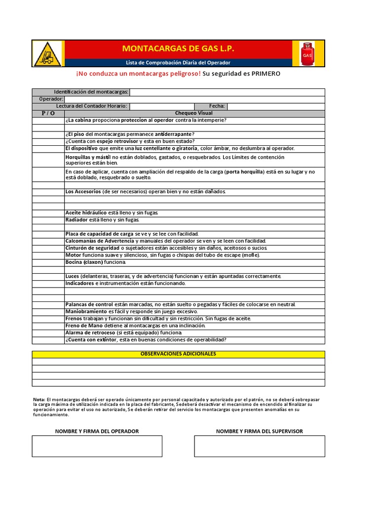 Check list montacargas pdf m quina elevadora coche