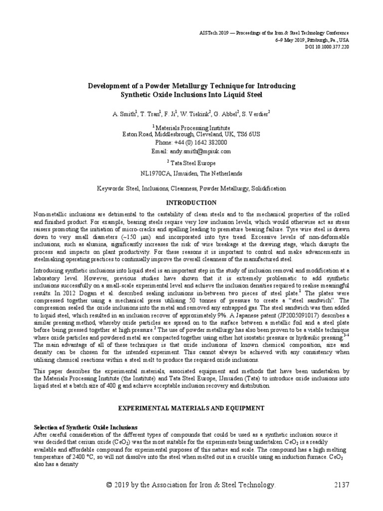 Development of a Powder Metallurgy Technique for Introducing Synthetic