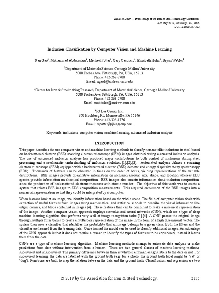 Inclusion Classification by Computer Vision and Machine Learning | PDF ...