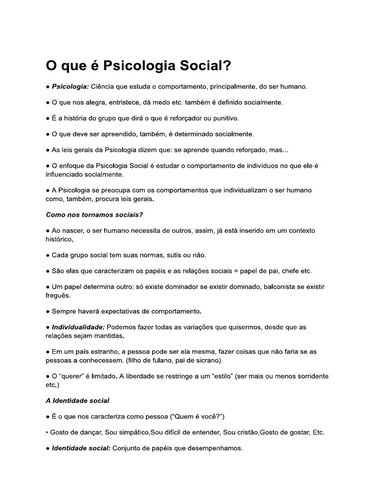 O Que É Psicologia Social PDF | PDF