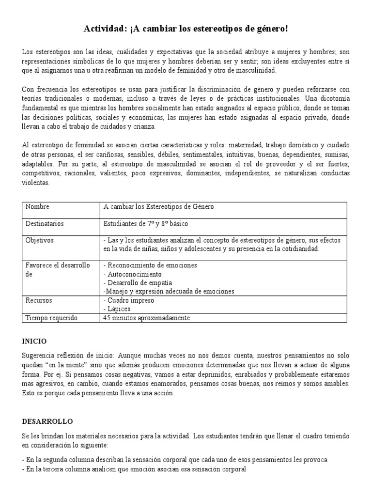 Rompiendo Estereotipos de Género | PDF | Estereotipos | Pensamiento