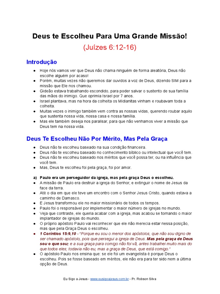 12 deus te escolheu para uma grande missao pdf pdf samuel gra a