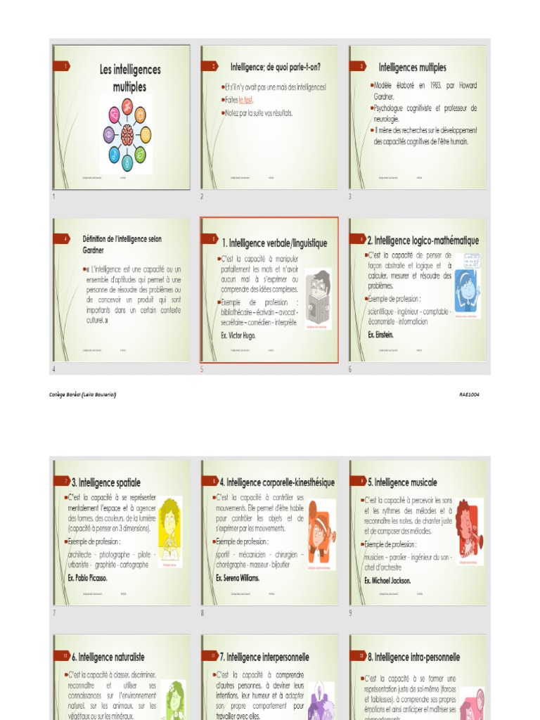 ÉTUD. Les Types D'intelligence (Notes de Cours) | PDF