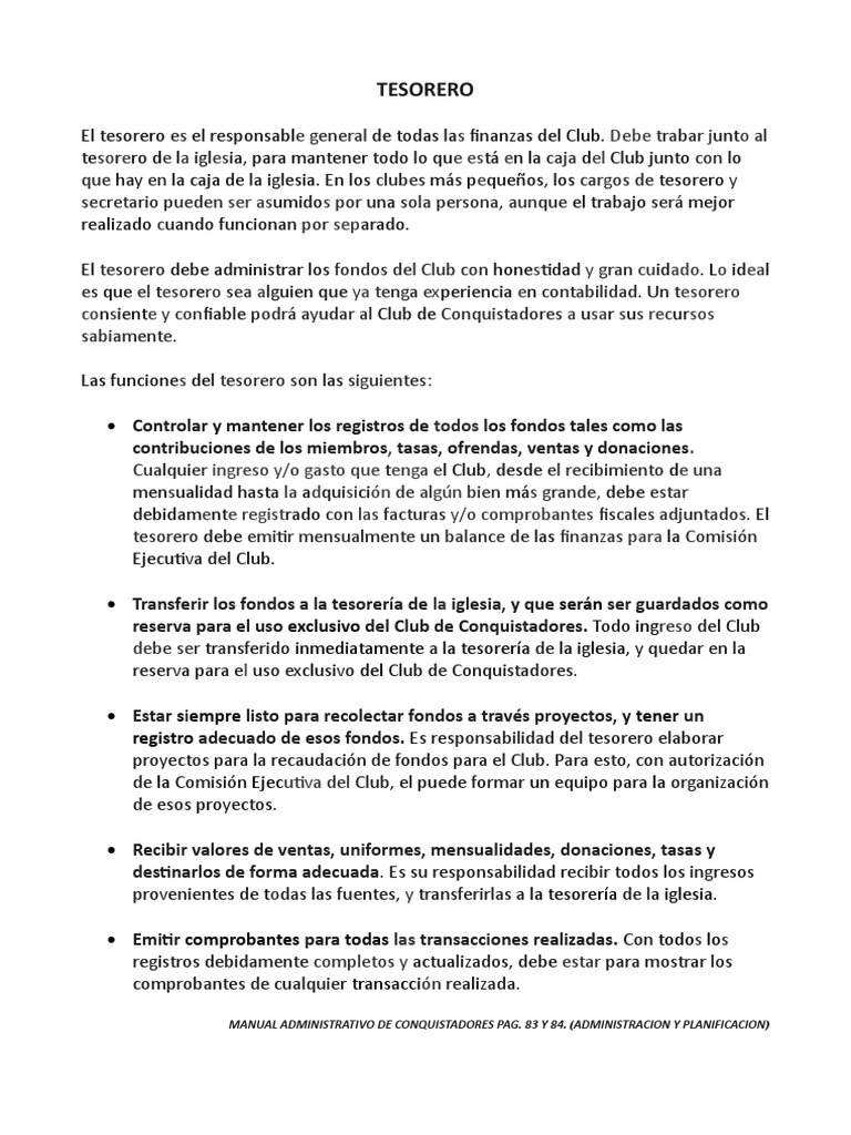 El rol y responsabilidades del tesorero en un Club de Conquistadores ...