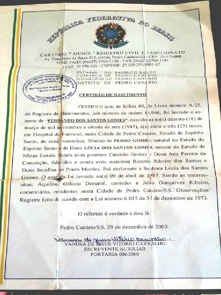 Certidão de Nascimento PDF | PDF