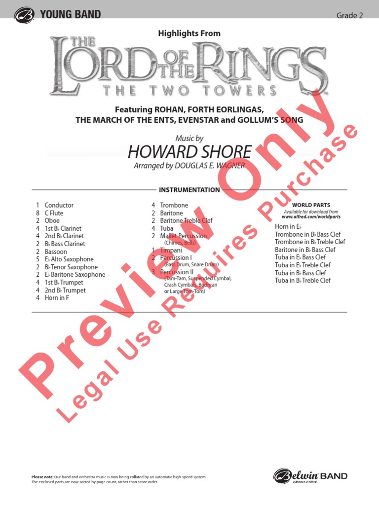 The Lord of The Rings, Highlihts - The Two Towers - H. Shore - Arr. D ...