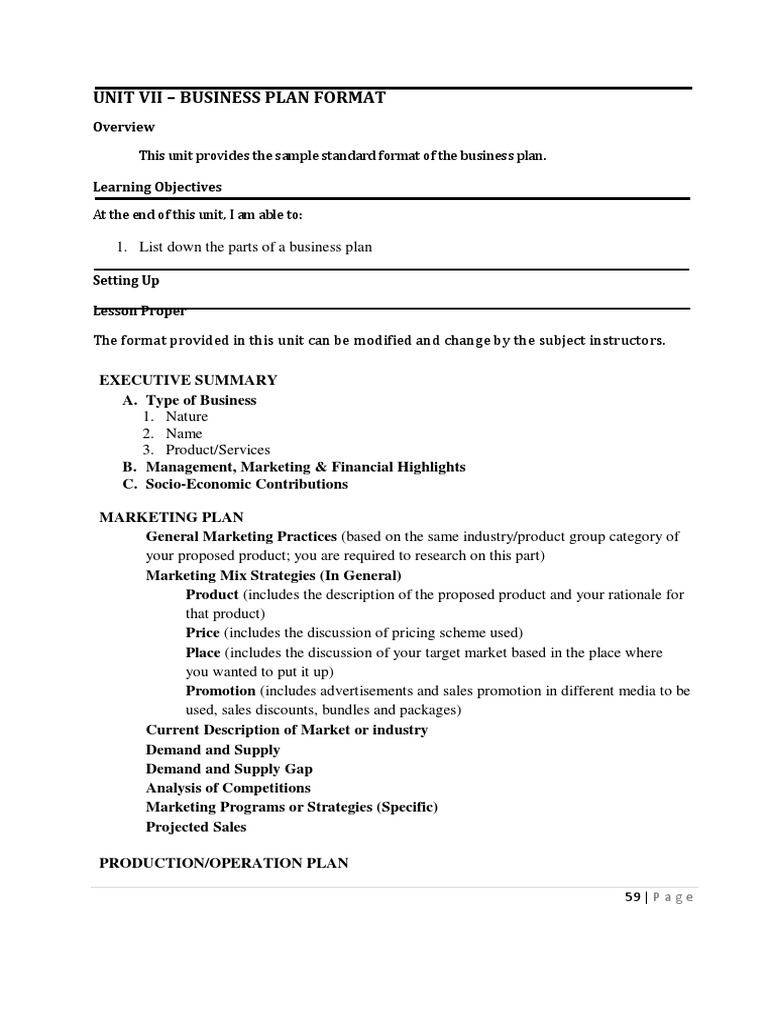 Business Plan Format | PDF | Marketing | Business