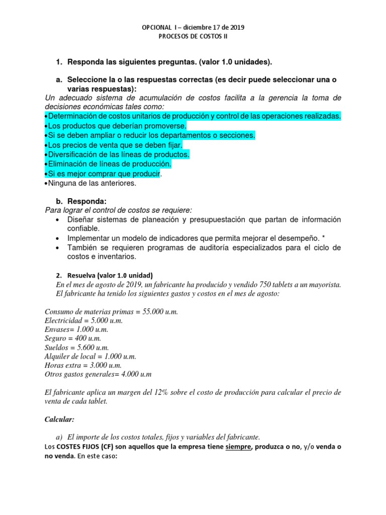 Control y Cálculo de Costos Empresariales | PDF | Costo