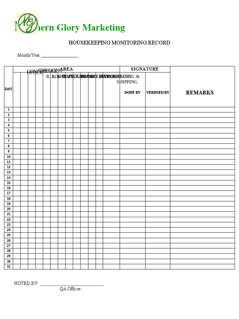 Housekeeping Monitoring Records PDF