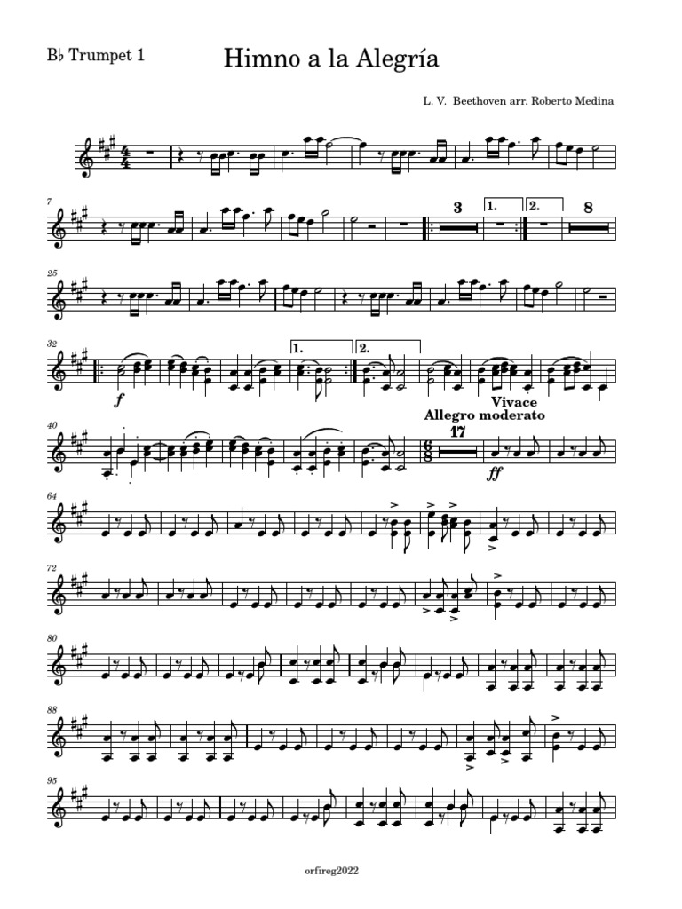 Ode to Joy Trumpet Sheet Music | PDF | Musical Compositions | Musical Forms