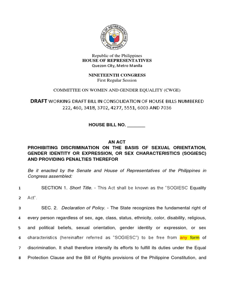 Draft Working Draft Bill in Consolidation of House Bills Numbered 222