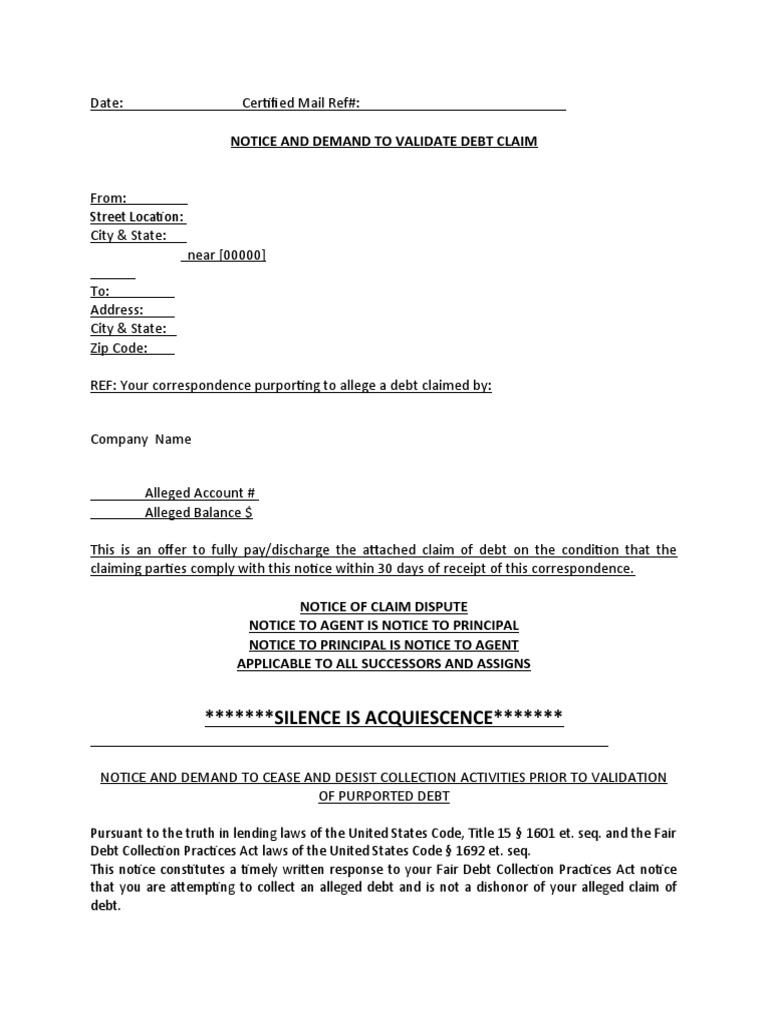 Sample notice demand to validate debt claim pdf debt private law