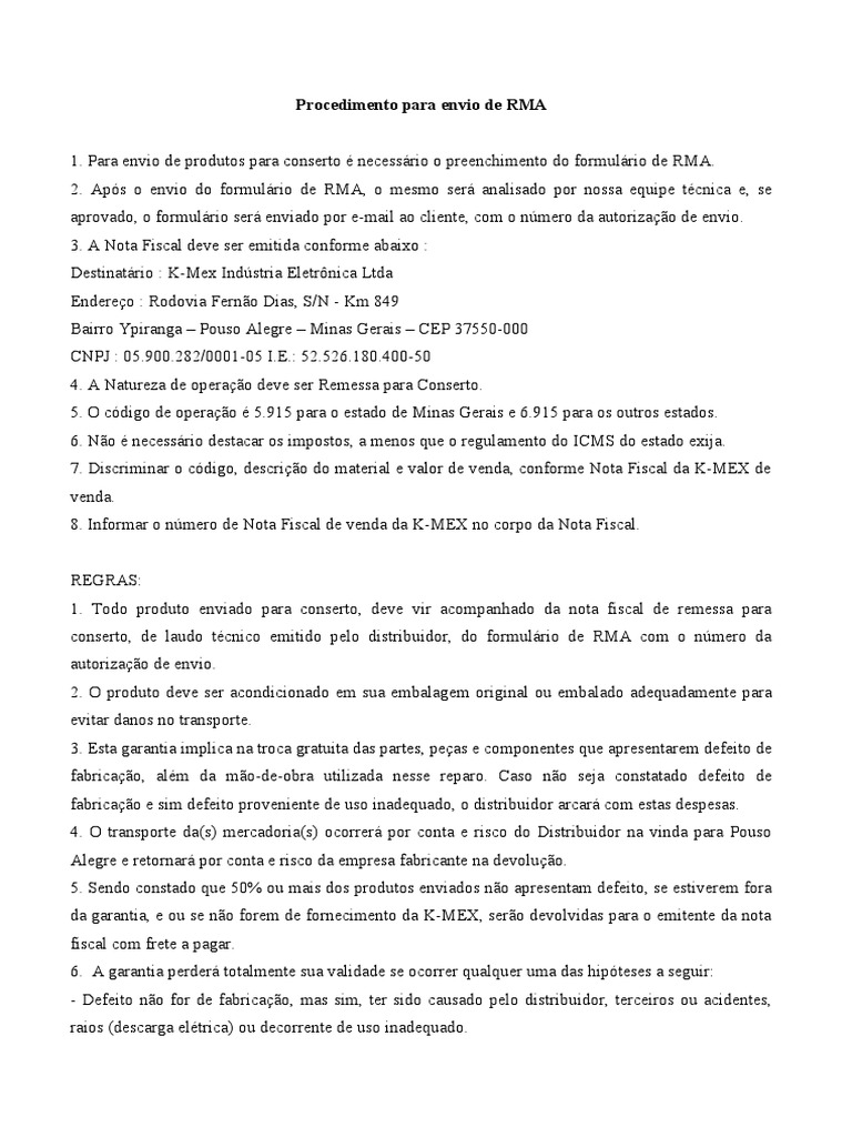 Procedimento de Envio de RMA | PDF | Recibo