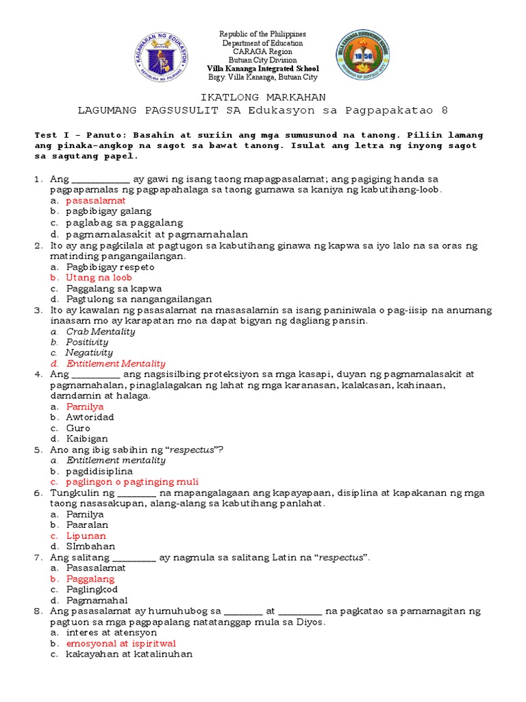 3rd Quarter Summative Test ESP8 PDF