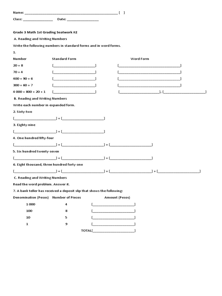 Grade 3 Seatwork #2 | PDF