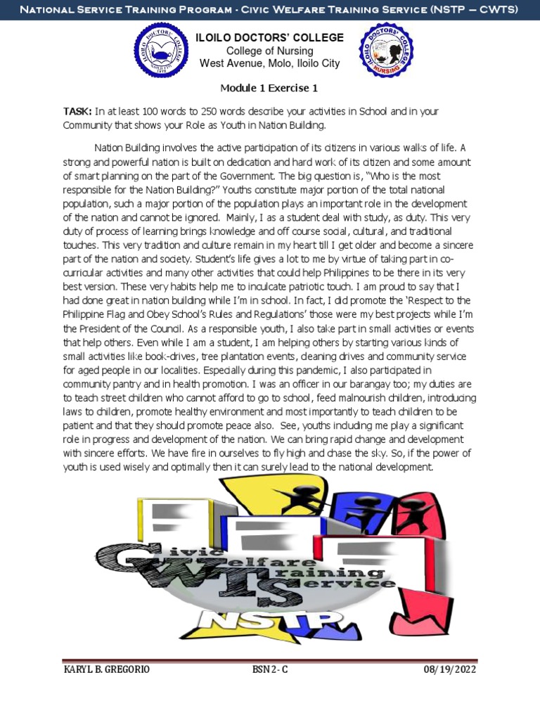 Nstp Cwts Module 1 Exercise 1 Pdf Health Care Social Programs