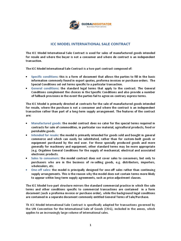ICC Model International Sale Contract | PDF