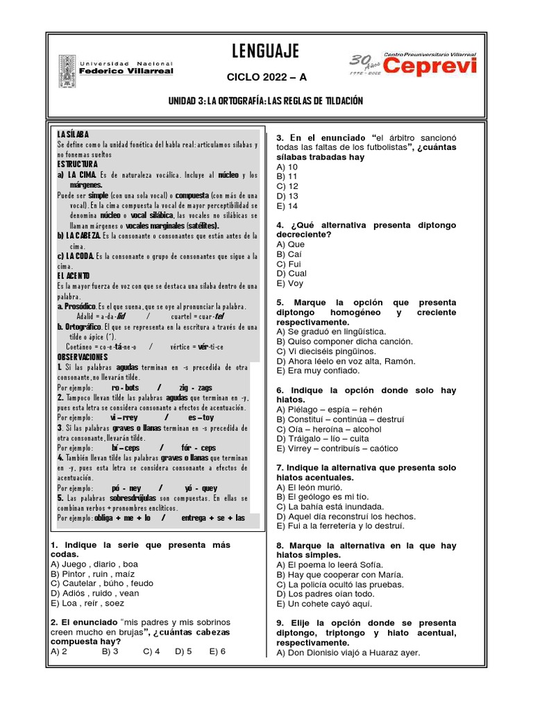 Reglas de acentuación y sílabas en español | PDF | Sílaba | Vocal
