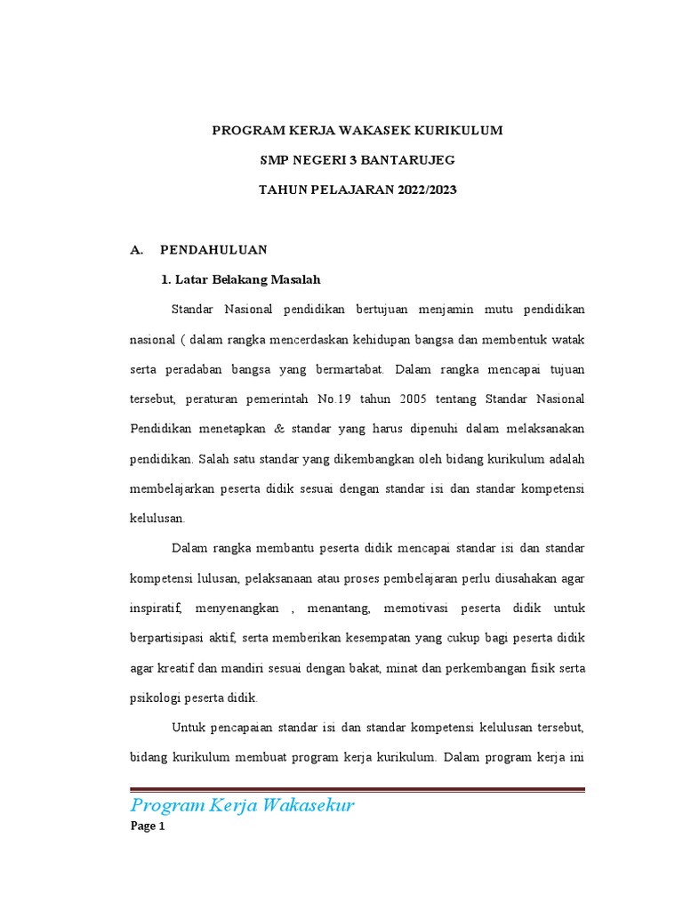 Program Kerja Waka Kurikulum SMP 3 | PDF