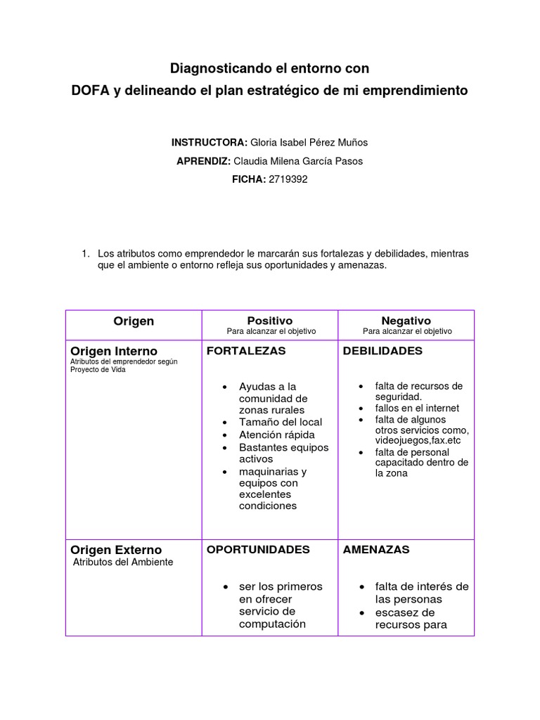 Diagnosticando El Entorno Con DOFA y Delineando El Plan Estratégico de ...