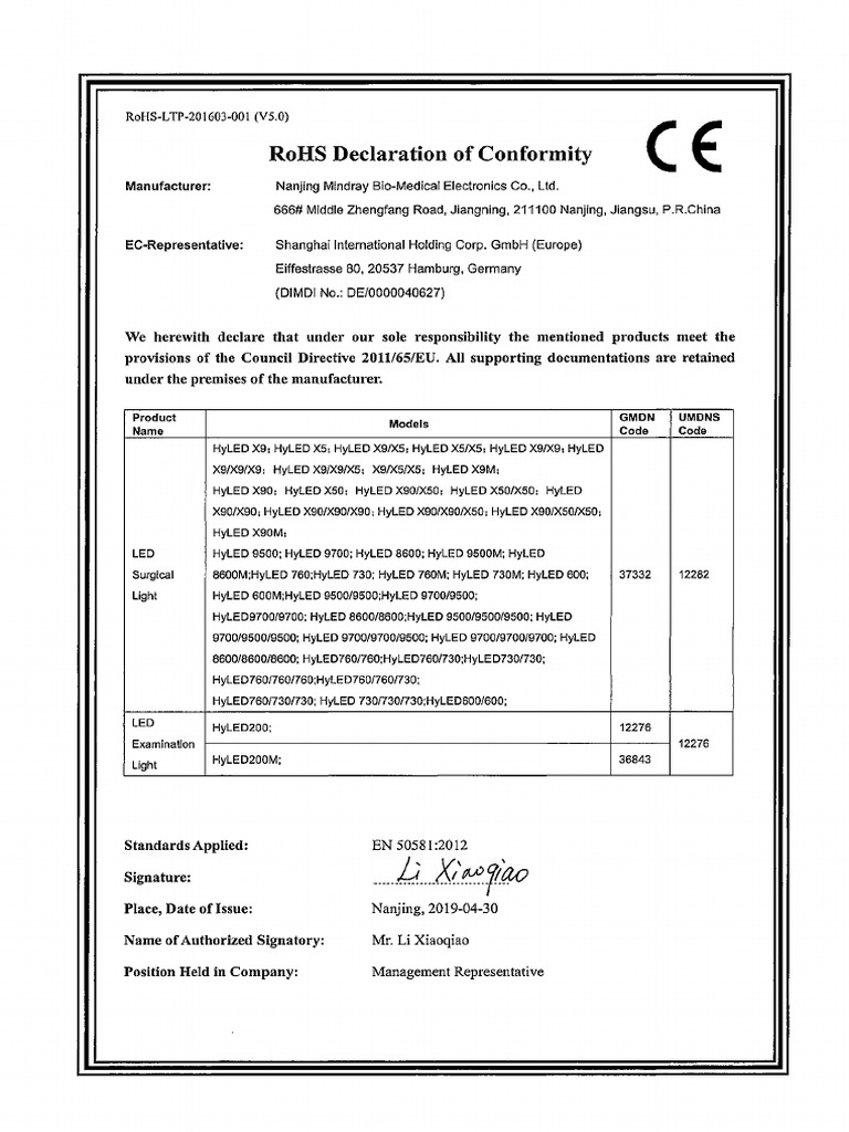 Rohs declaration of conformity pdf