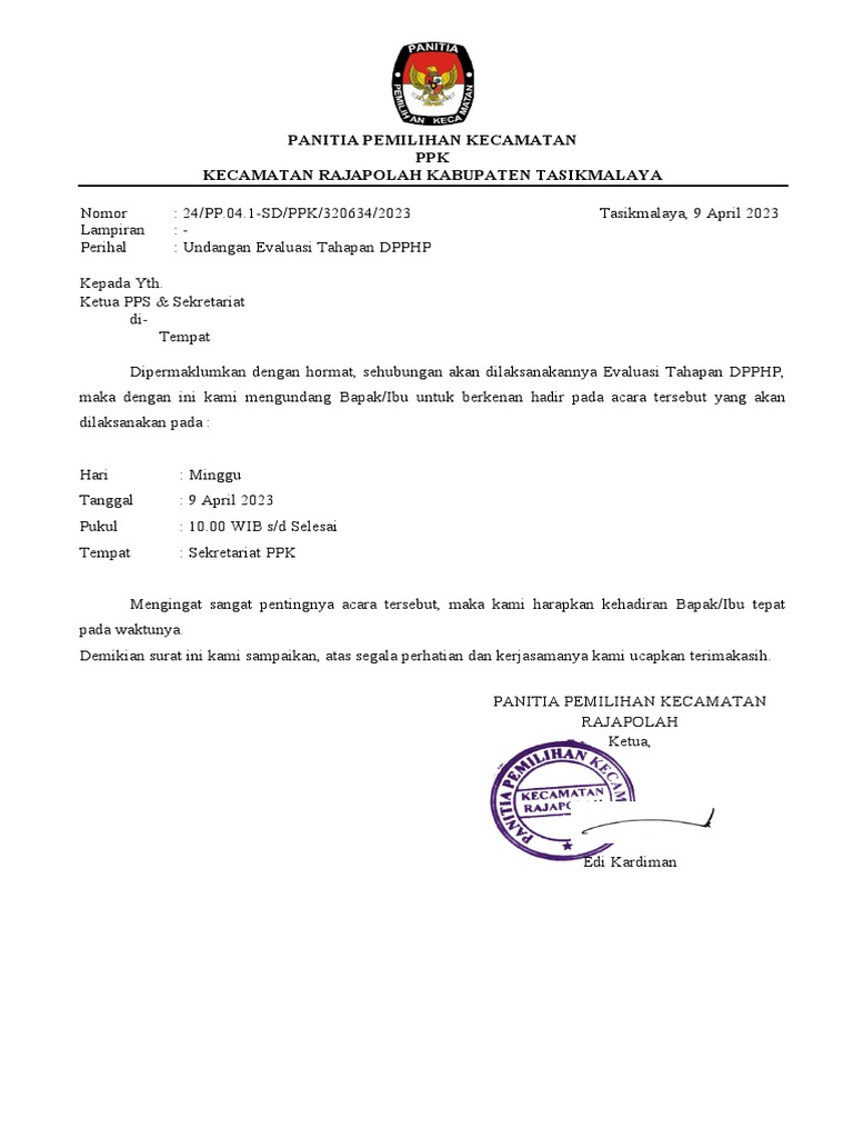 Surat Undangan Evaluasi DPPHP | PDF