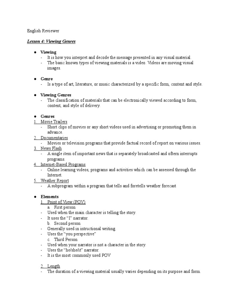 Understanding Viewing Genres and Elements | PDF