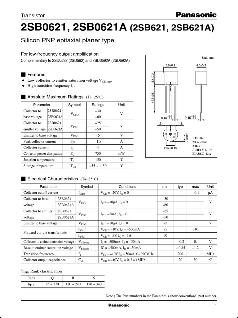 DSA472545 2sb0621aha Datasheet PDF Bipolar Junction Transistor Computer Engineering