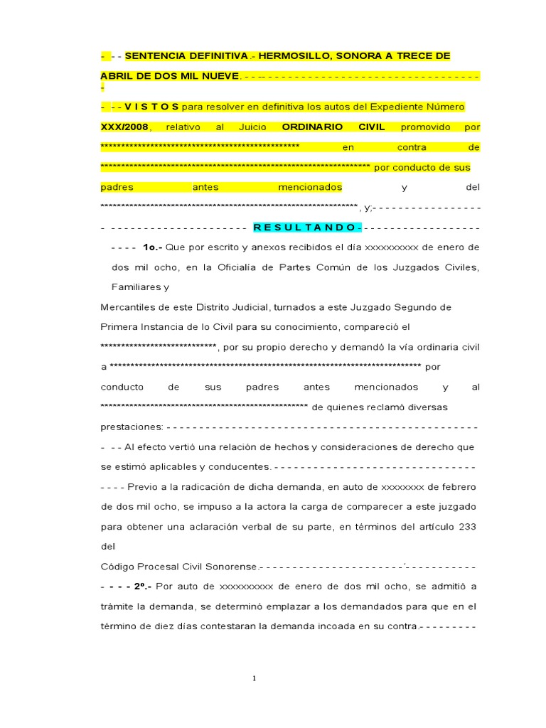Sentencia Juicio Ordinario Civil | PDF | Sentencia (ley) | Ley procesal