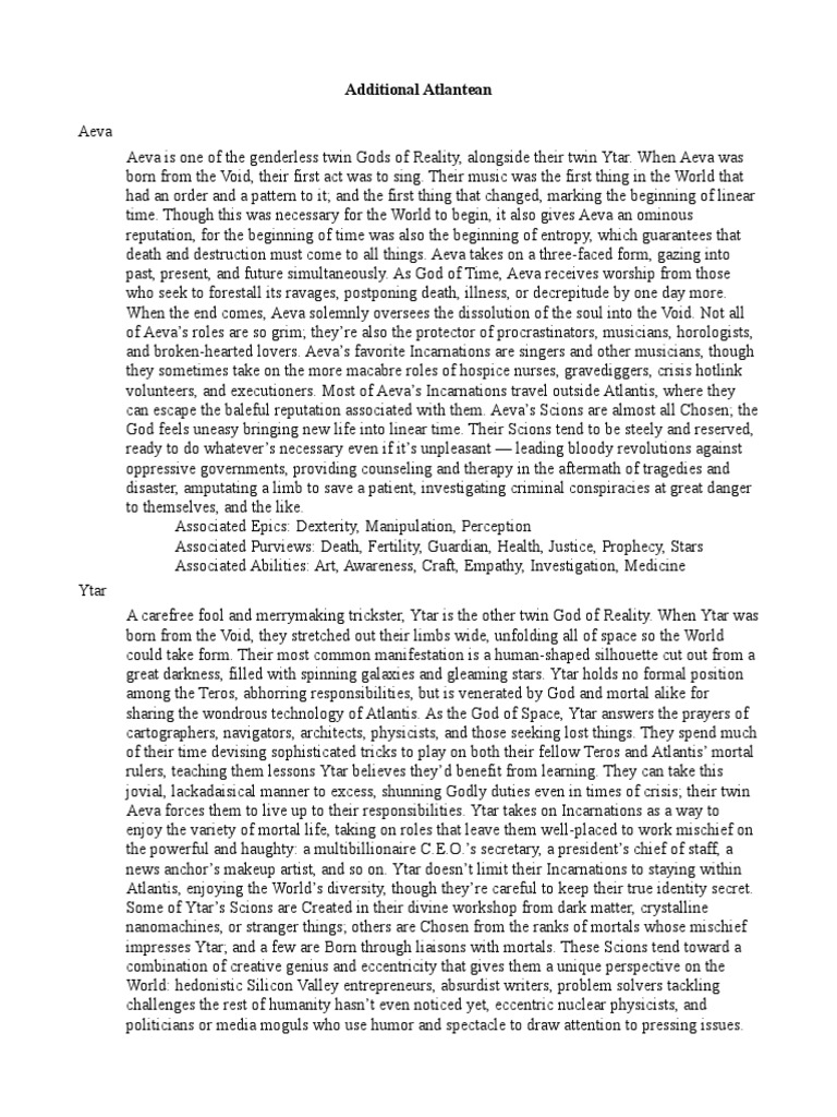 Atlantean Twin Gods: Aeva & Ytar | PDF | Philosophy | Young Adult