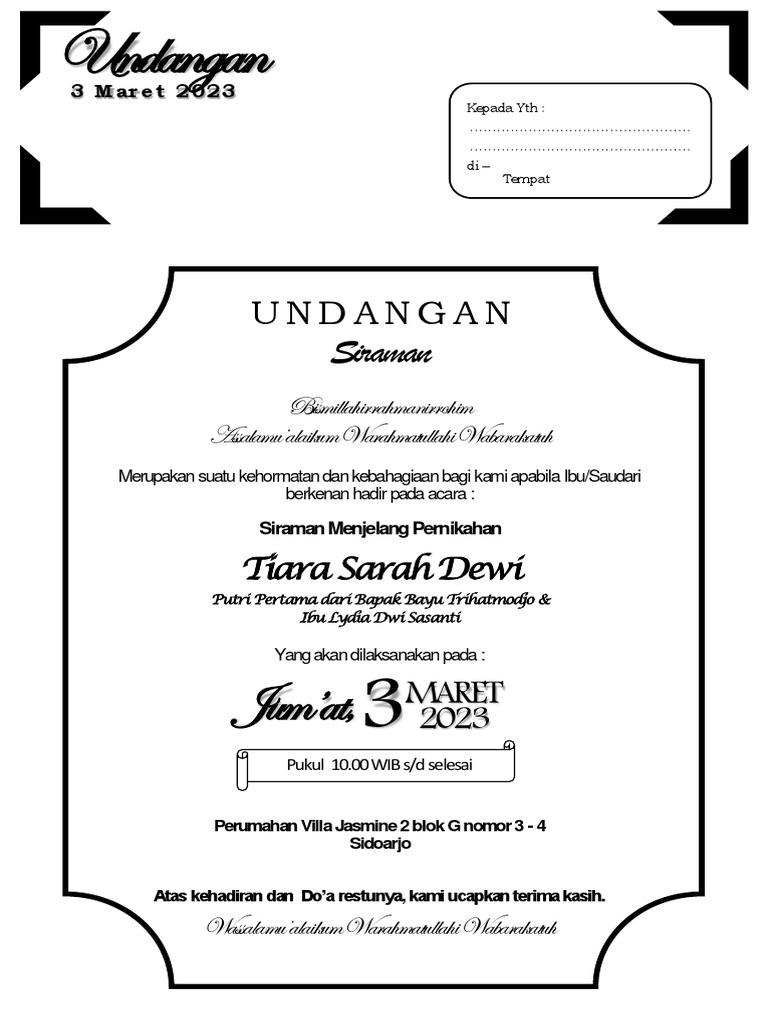 Contoh Undangan Pengajian Dan Siraman PDF | PDF