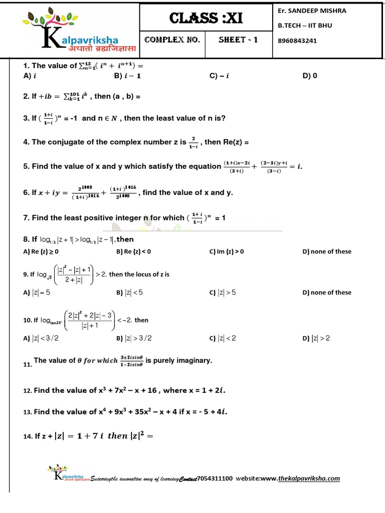 Solving Complex Numbers and Logarithmic Equations | PDF | Complex ...