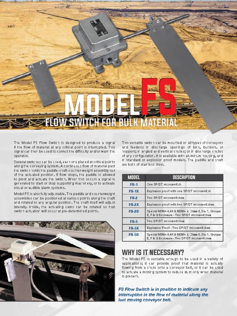 Model FS Flow Switch for Material Flow | PDF | Switch | Tools