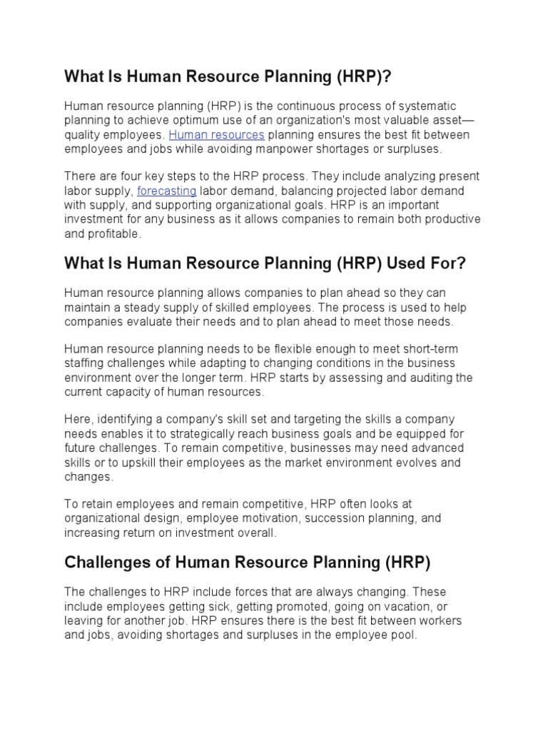 Human Resource Planning (HRP) | PDF | Human Resources | Employment
