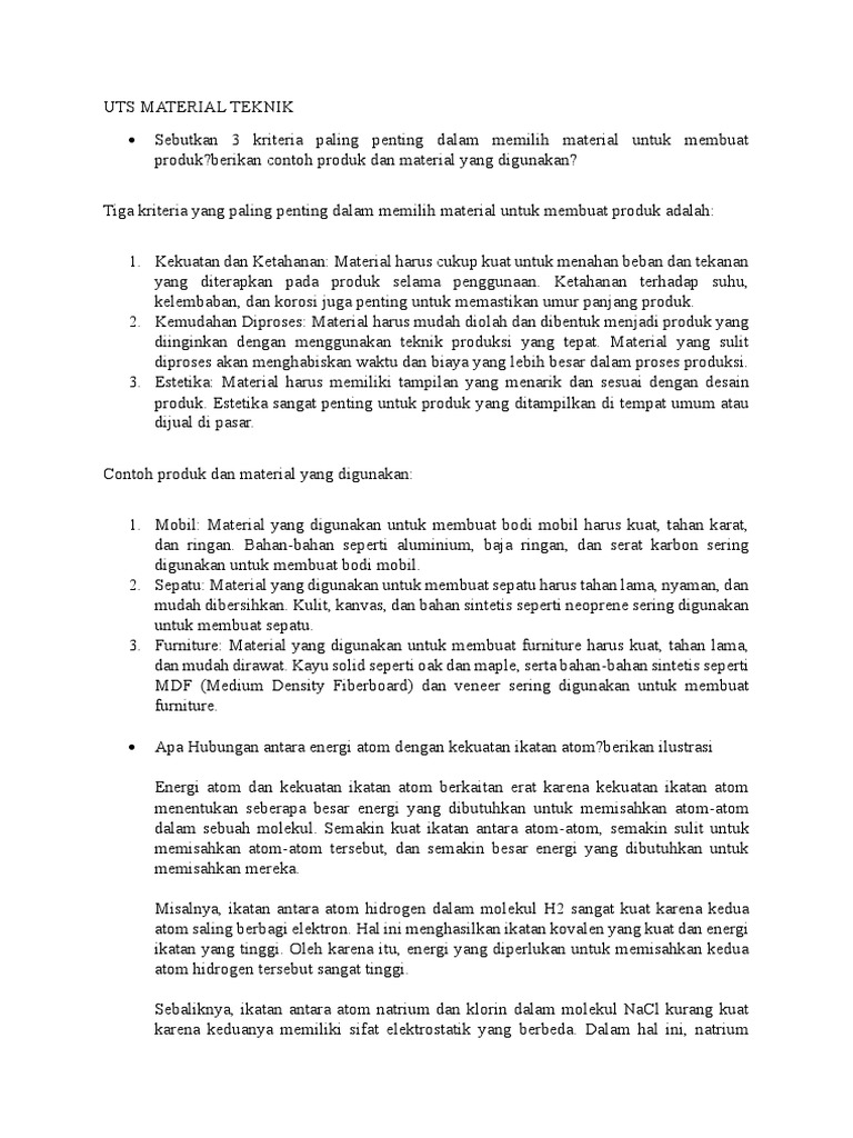 Kriteria Pemilihan Material Teknik | PDF | Sains & Matematika