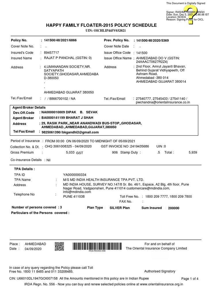 Self mediclaim policy pdf